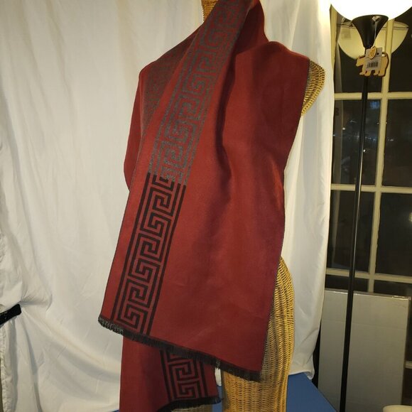 Men's Portabella Collection Winter Scarf - Red with Black Greek Key Design - Picture 7 of 8